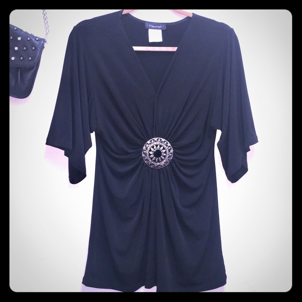 FLEURISH Black Stretchy Tunic Top Blouse Large